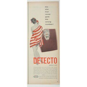 Detecto Vintage 1956 Bathroom Scale Print Ad Women Striped Towel MOD